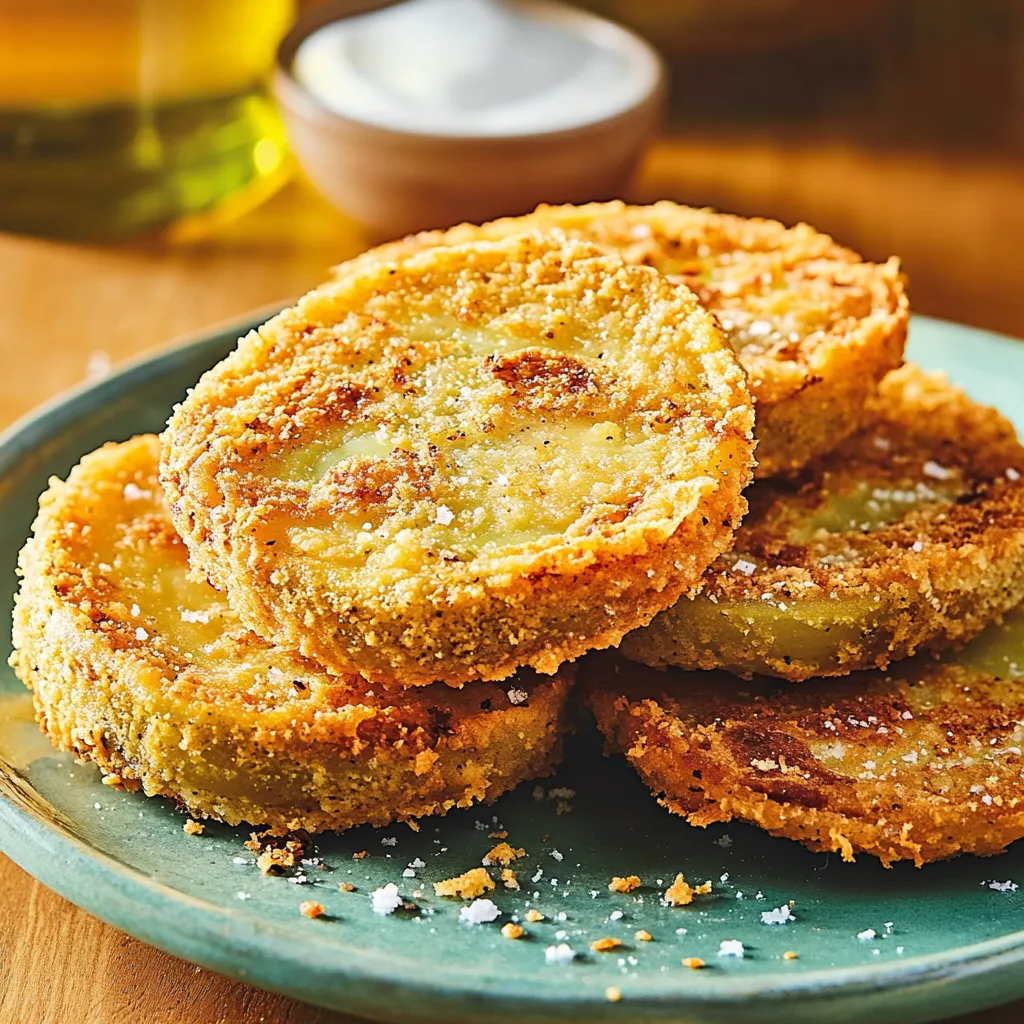 Golden fried green tomato slices