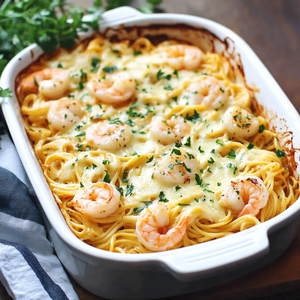 Garlic Shrimp Alfredo Baked in One Dish