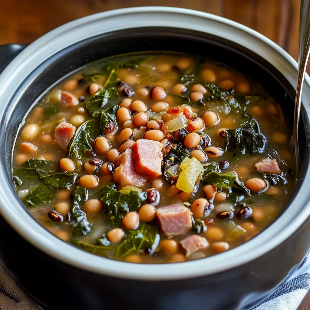 Slow Cooker Black Eyed Peas and Collard Greens