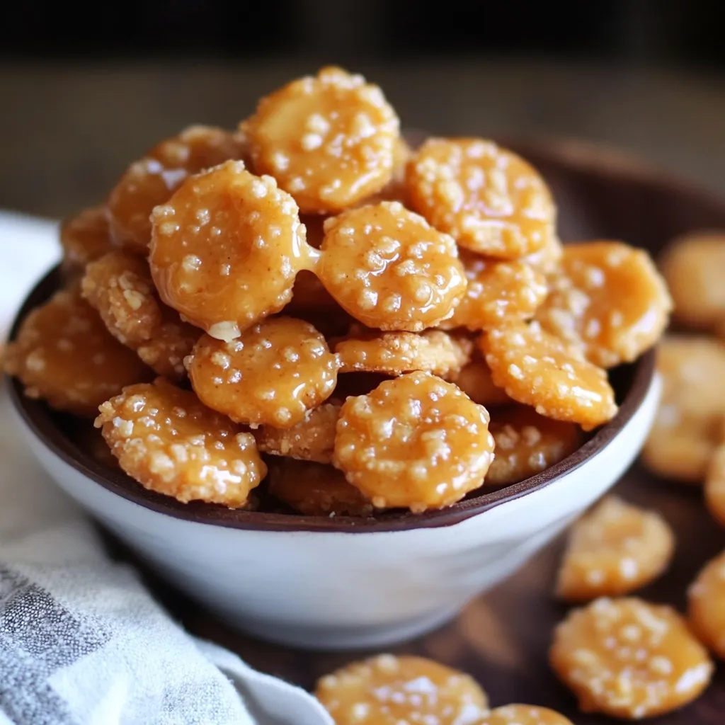 Caramel-coated crackers with sea salt topping