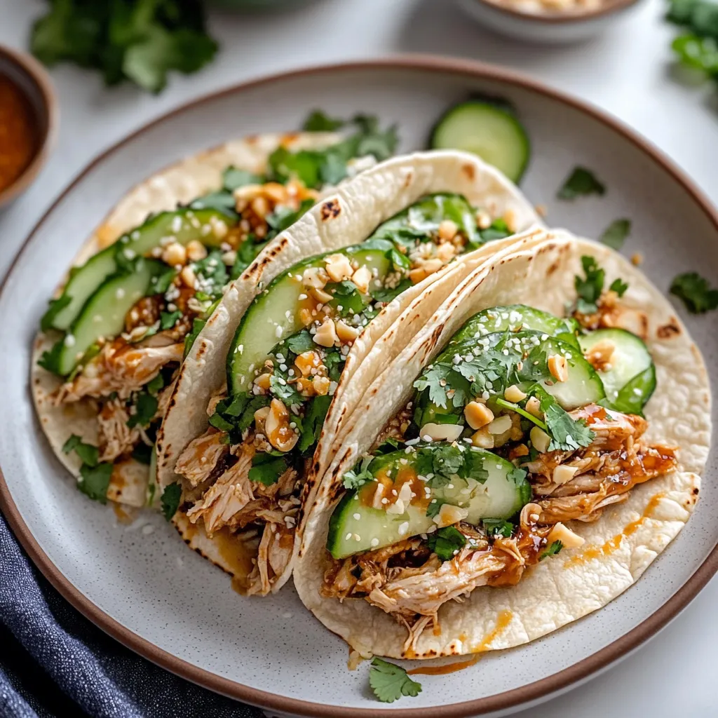 Teriyaki Chicken Tacos with creamy sesame cucumbers