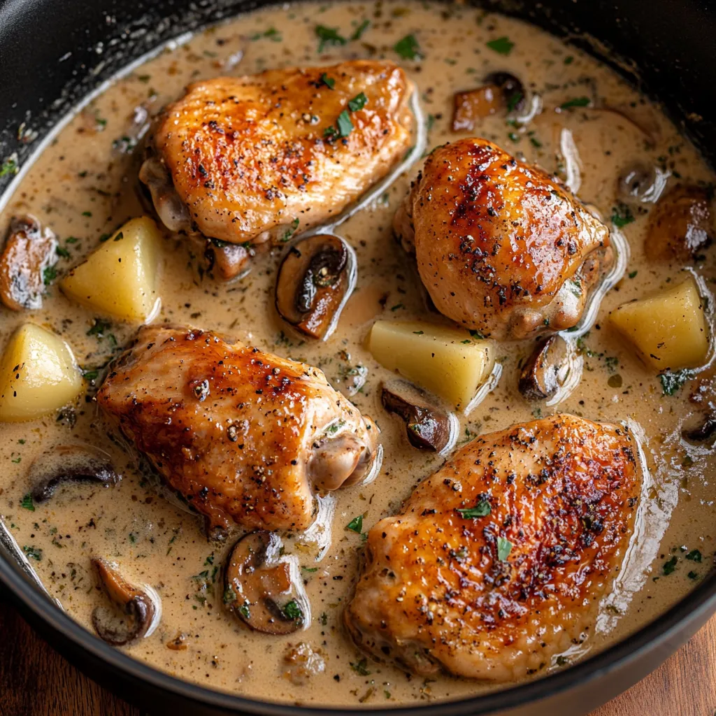 Herb Roasted Chicken in Creamy White Wine Sauce