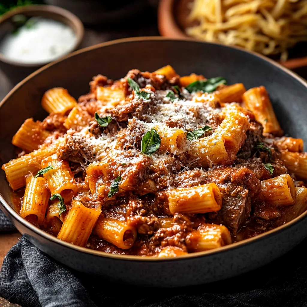 Rigatoni Topped With Tender Pot Roast Sauce