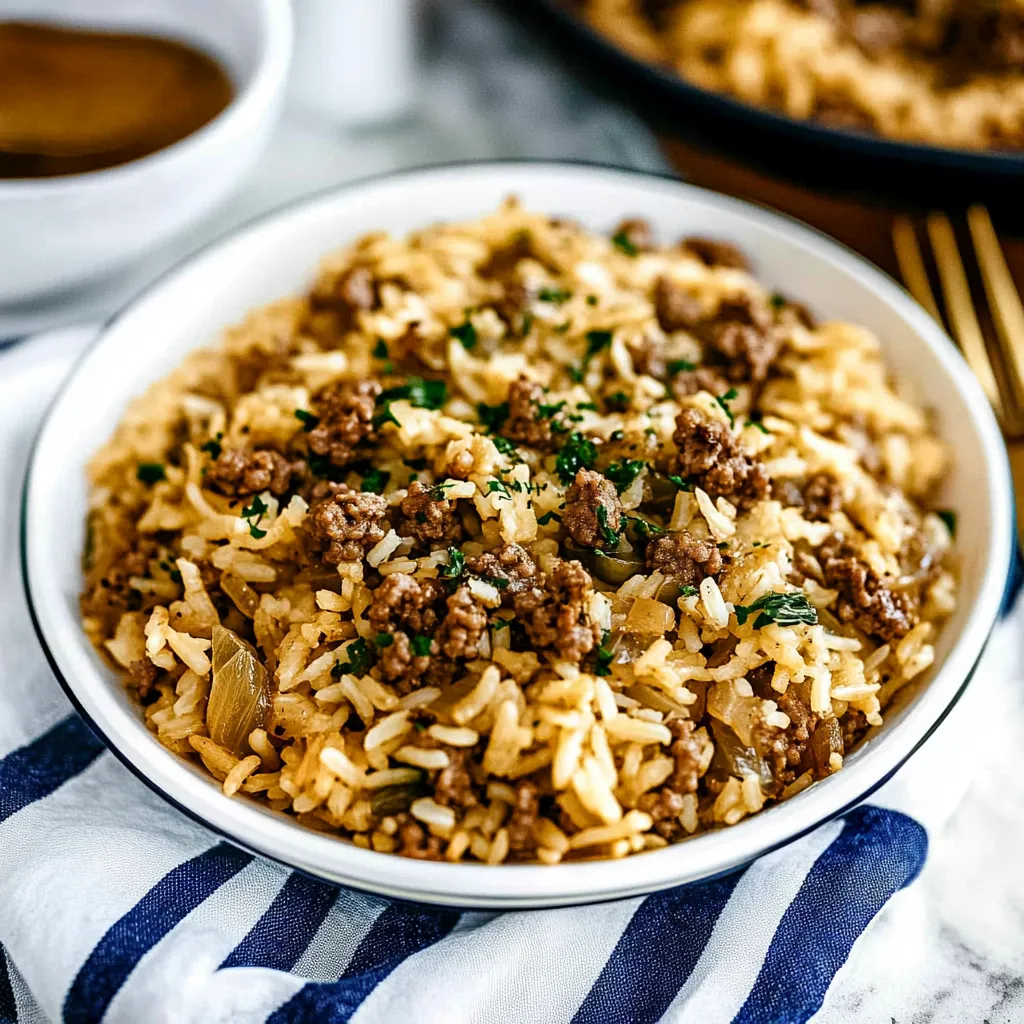 French Onion Ground Beef and Rice Casserole