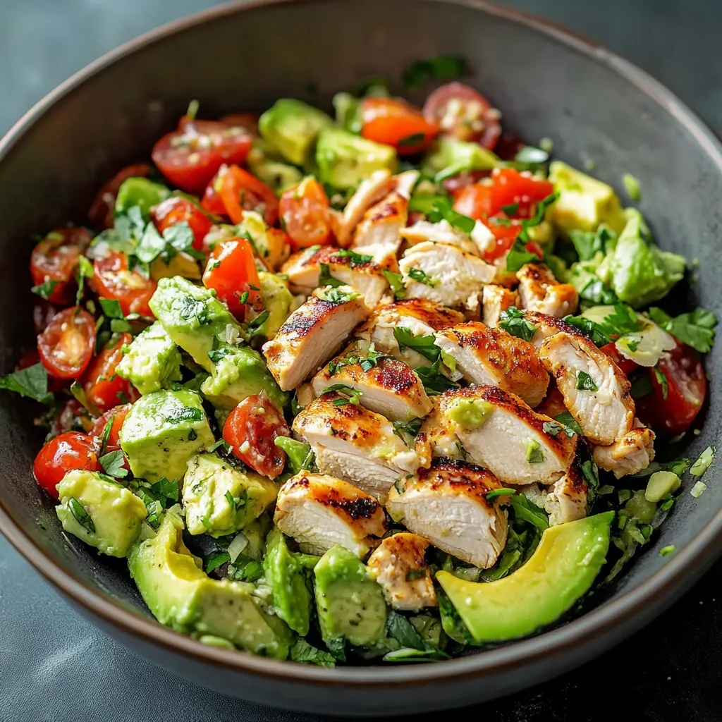 Creamy avocado chicken salad with fresh ingredients