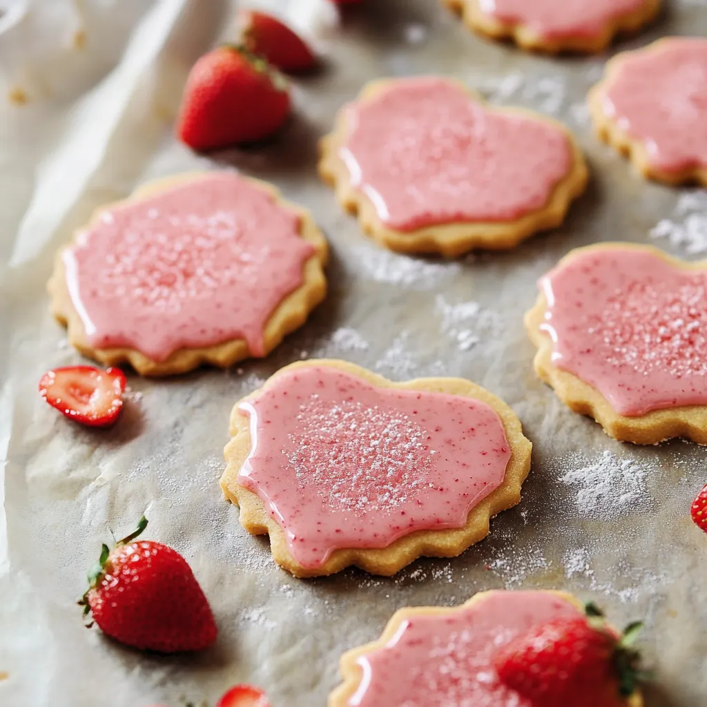 Close-up of strawberry cookies with glaze