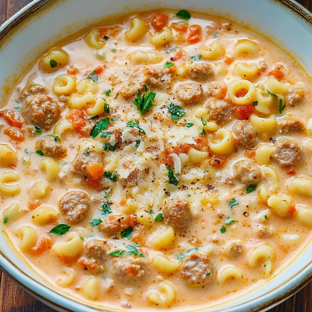 Warm Creamy Parmesan Italian Sausage Ditalini Soup Recipe