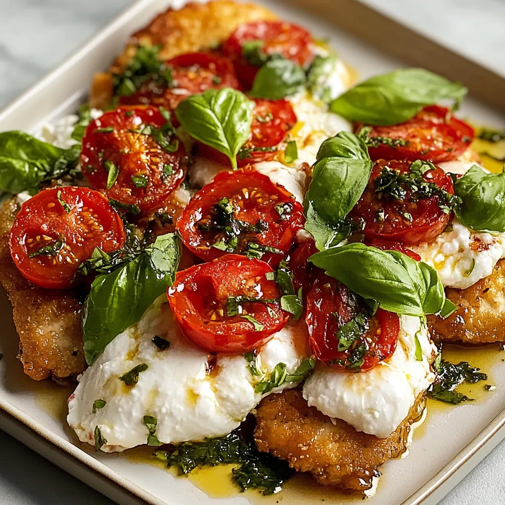 Yummy Basil Chicken Saltimbocca with Burst Tomatoes and Burrata