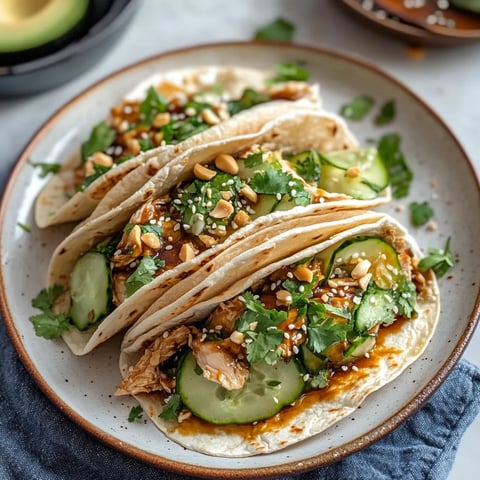 Juicy Teriyaki Chicken Tacos with sesame cucumbers