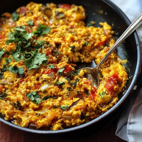 Scrambled eggs with tomatoes, onions, peppers made Spanish-style