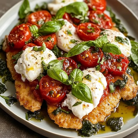 Tomato and Burrata on Italian Basil Chicken