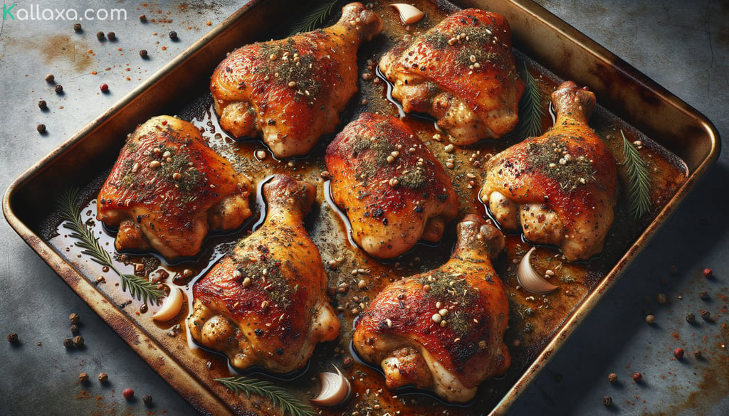 Golden brown baked za'atar chicken thighs on a baking dish
